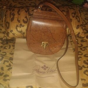 Patricia Nash Brown Leather Map Rocca Crossbody Saddle Bag With Dust Bag. NWOT